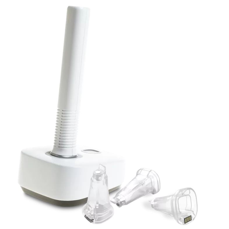 InnerView handpiece with disposable tips, highlighting the advanced design for non-invasive, real-time implant diagnostics using QPD technology.